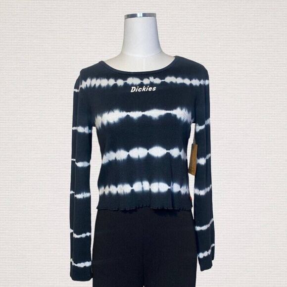NWT Dickies Womens Black Tie Dye Long Sleeve Cropped T-Shirt Size Large - Picture 3 of 9